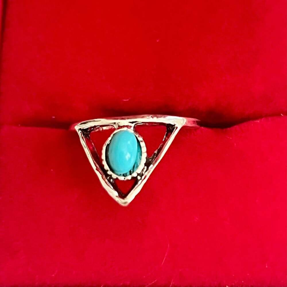 Triangle Turquoise Cabochon Boho Ring Size 6